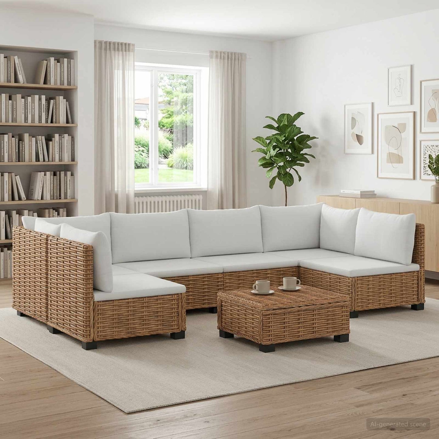 vidaXL 7 pcs Rattan Lounge Set with Cushions GENDT Natural Rattan