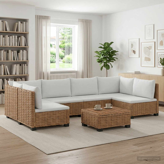 vidaXL 7 pcs Rattan Lounge Set with Cushions GENDT Natural Rattan