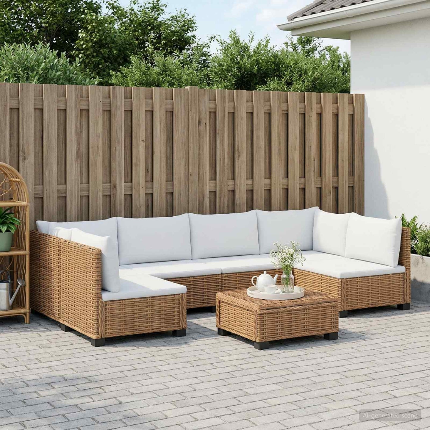 vidaXL 7 pcs Rattan Lounge Set with Cushions GENDT Natural Rattan