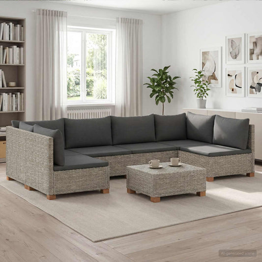 vidaXL 7 pcs Rattan Lounge Set with Cushions GENDT Natural Rattan