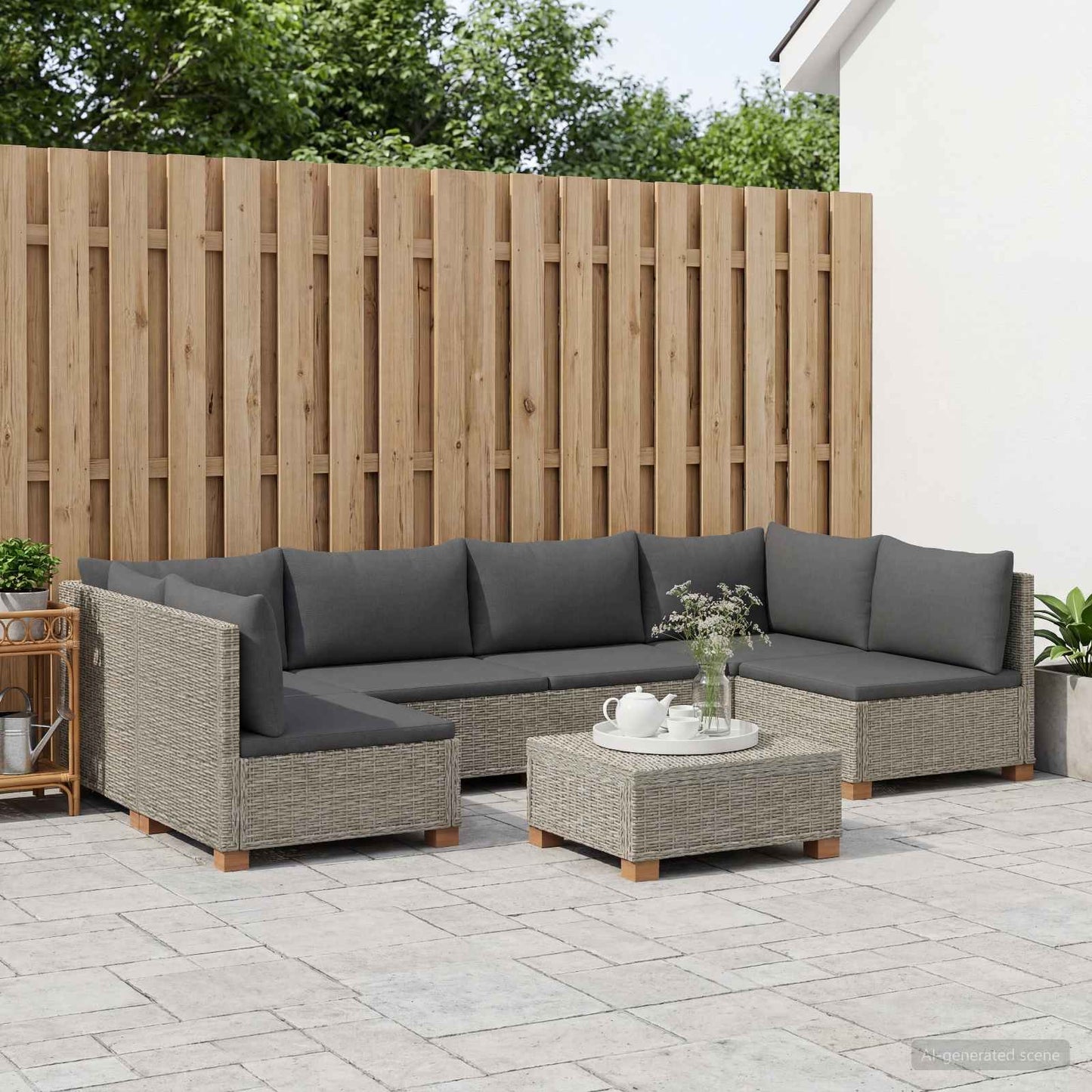 vidaXL 7 pcs Rattan Lounge Set with Cushions GENDT Natural Rattan