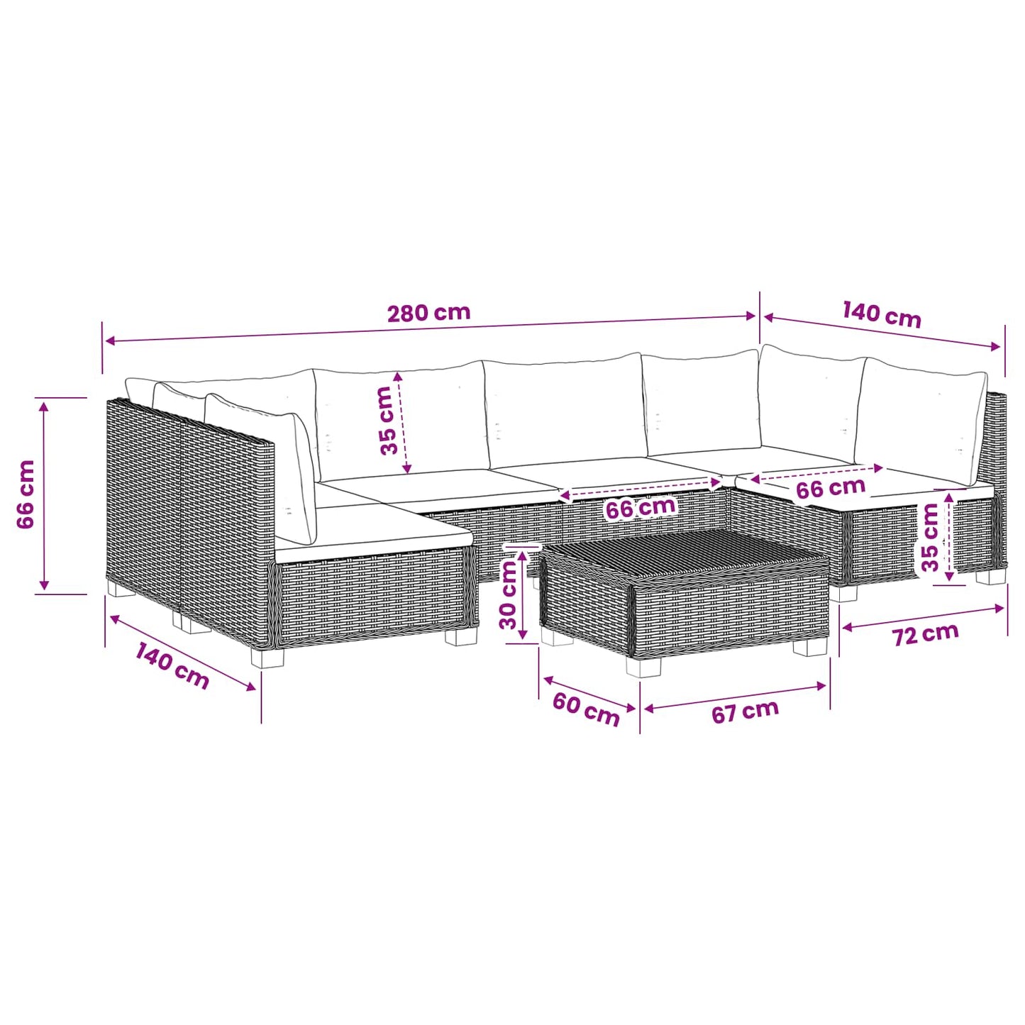 vidaXL 7 pcs Rattan Lounge Set with Cushions GENDT Natural Rattan