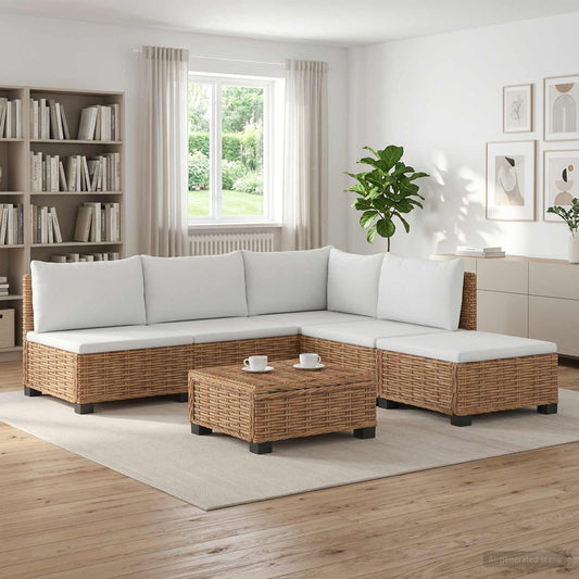 vidaXL 6 pcs Rattan Lounge Set with Cushions GENDT Natural Rattan