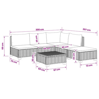 vidaXL 6 pcs Rattan Lounge Set with Cushions GENDT Natural Rattan