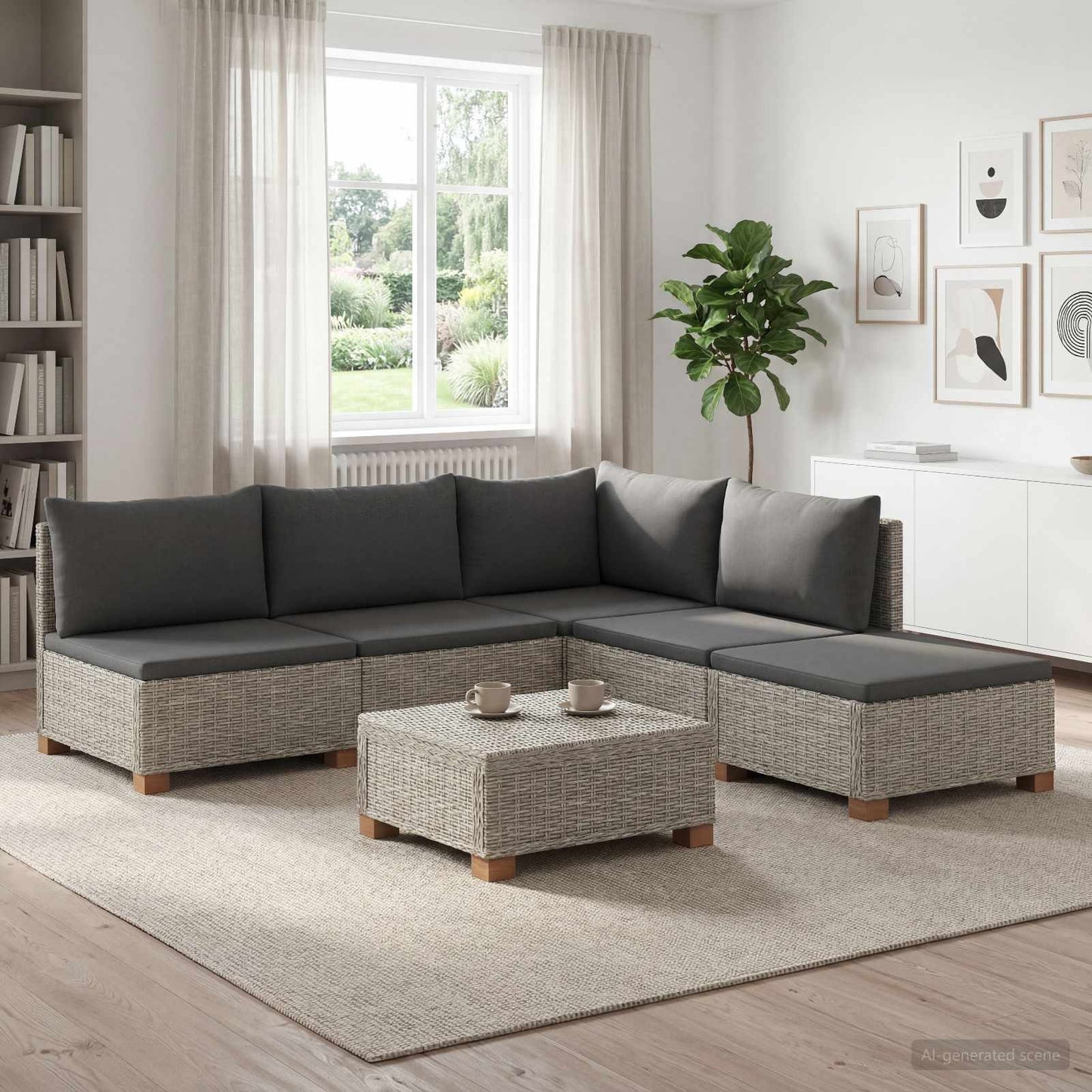vidaXL 6 pcs Rattan Lounge Set with Cushions GENDT Natural Rattan