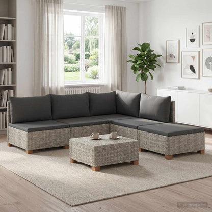 vidaXL 6 pcs Rattan Lounge Set with Cushions GENDT Natural Rattan