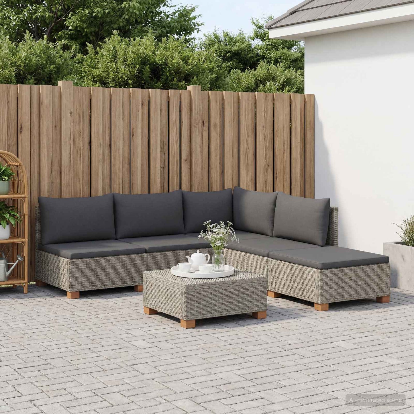 vidaXL 6 pcs Rattan Lounge Set with Cushions GENDT Natural Rattan