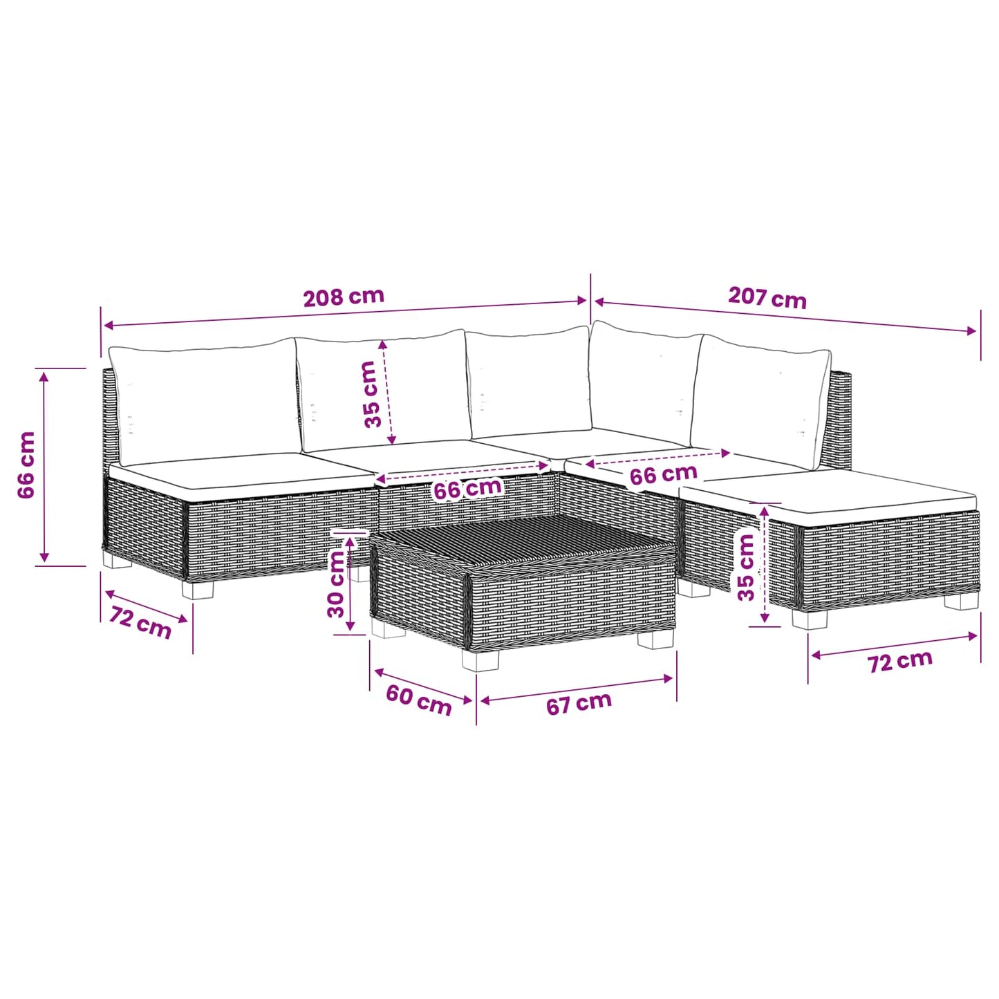 vidaXL 6 pcs Rattan Lounge Set with Cushions GENDT Natural Rattan