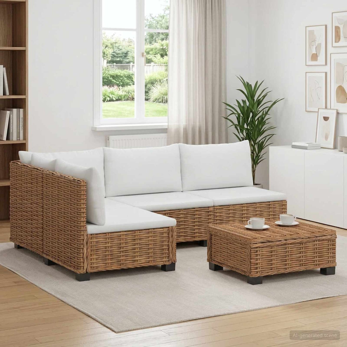 vidaXL 5 pcs Rattan Lounge Set with Cushions GENDT Natural Rattan