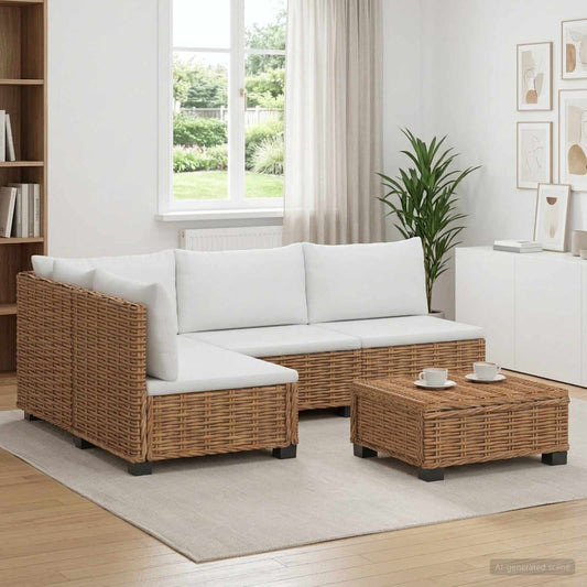 vidaXL 5 pcs Rattan Lounge Set with Cushions GENDT Natural Rattan