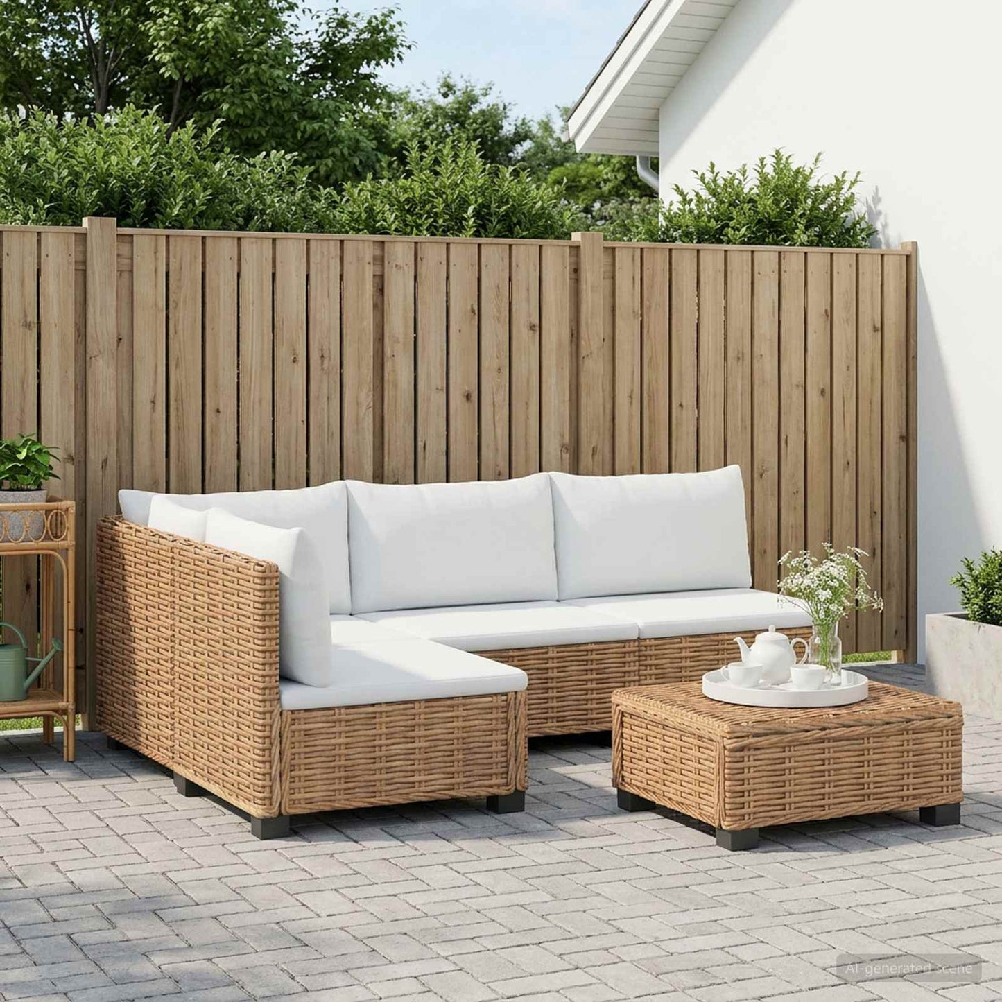 vidaXL 5 pcs Rattan Lounge Set with Cushions GENDT Natural Rattan