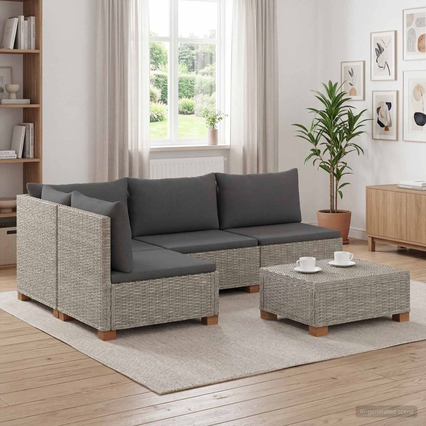 vidaXL 5 pcs Rattan Lounge Set with Cushions GENDT Natural Rattan