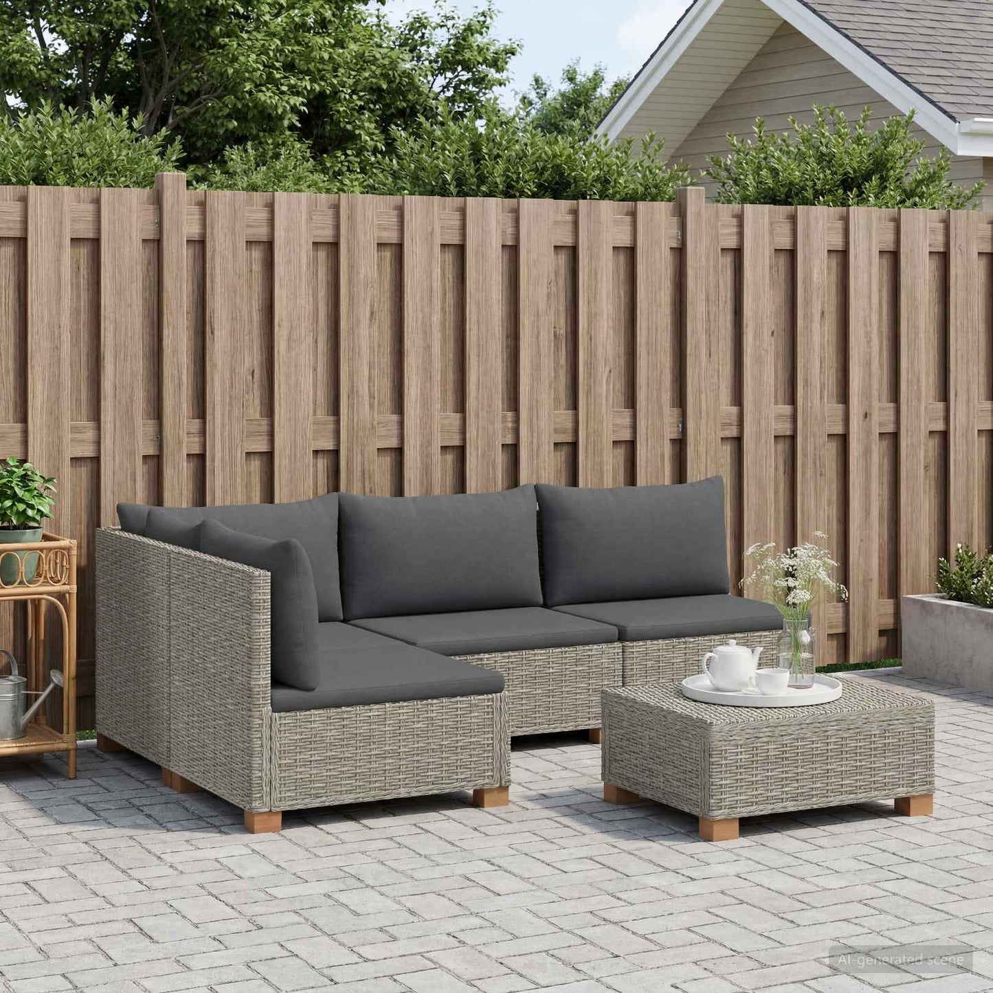 vidaXL 5 pcs Rattan Lounge Set with Cushions GENDT Natural Rattan