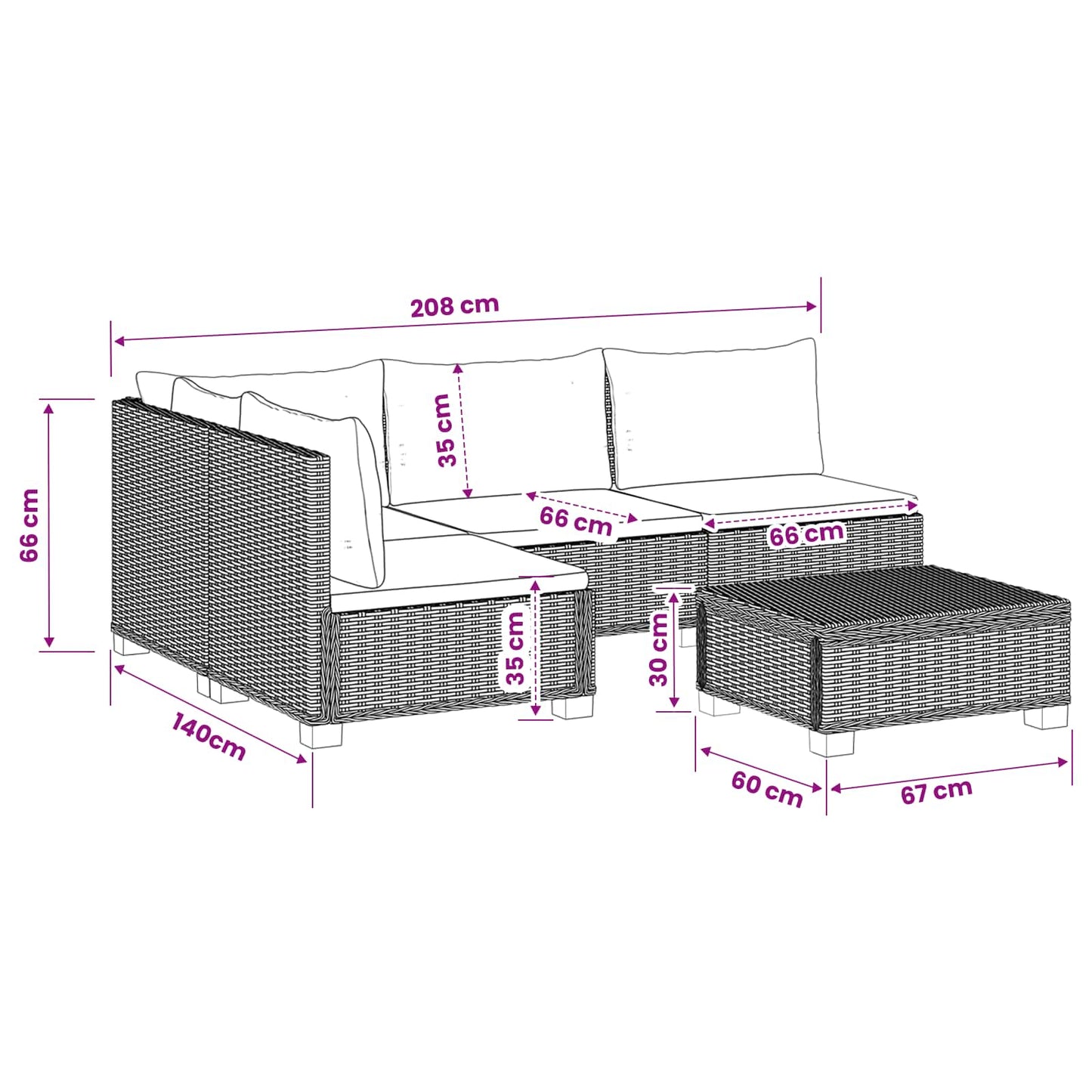 vidaXL 5 pcs Rattan Lounge Set with Cushions GENDT Natural Rattan