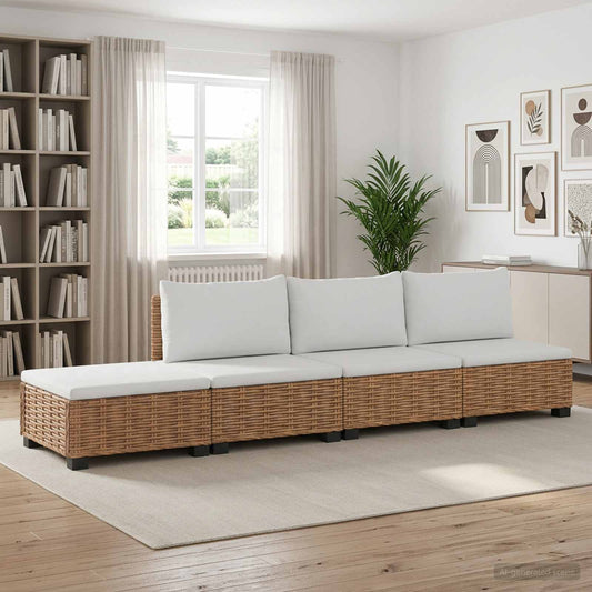 vidaXL 4 pcs Rattan Lounge Set with Cushions GENDT Natural Rattan