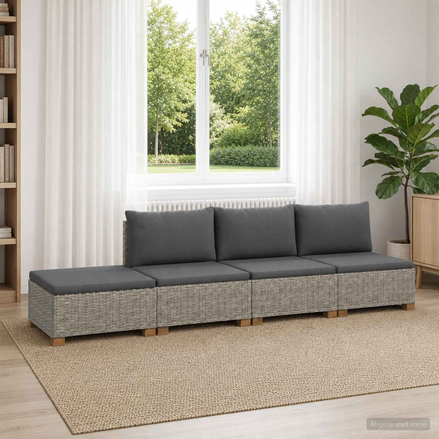vidaXL 4 pcs Rattan Lounge Set with Cushions GENDT Natural Rattan