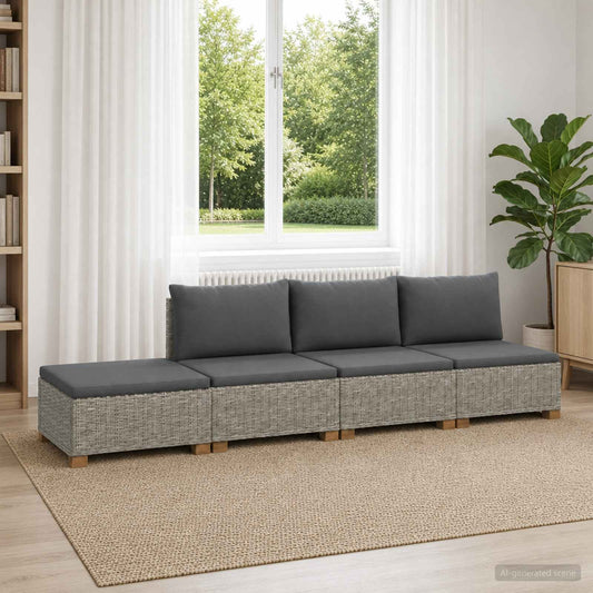 vidaXL 4 pcs Rattan Lounge Set with Cushions GENDT Natural Rattan