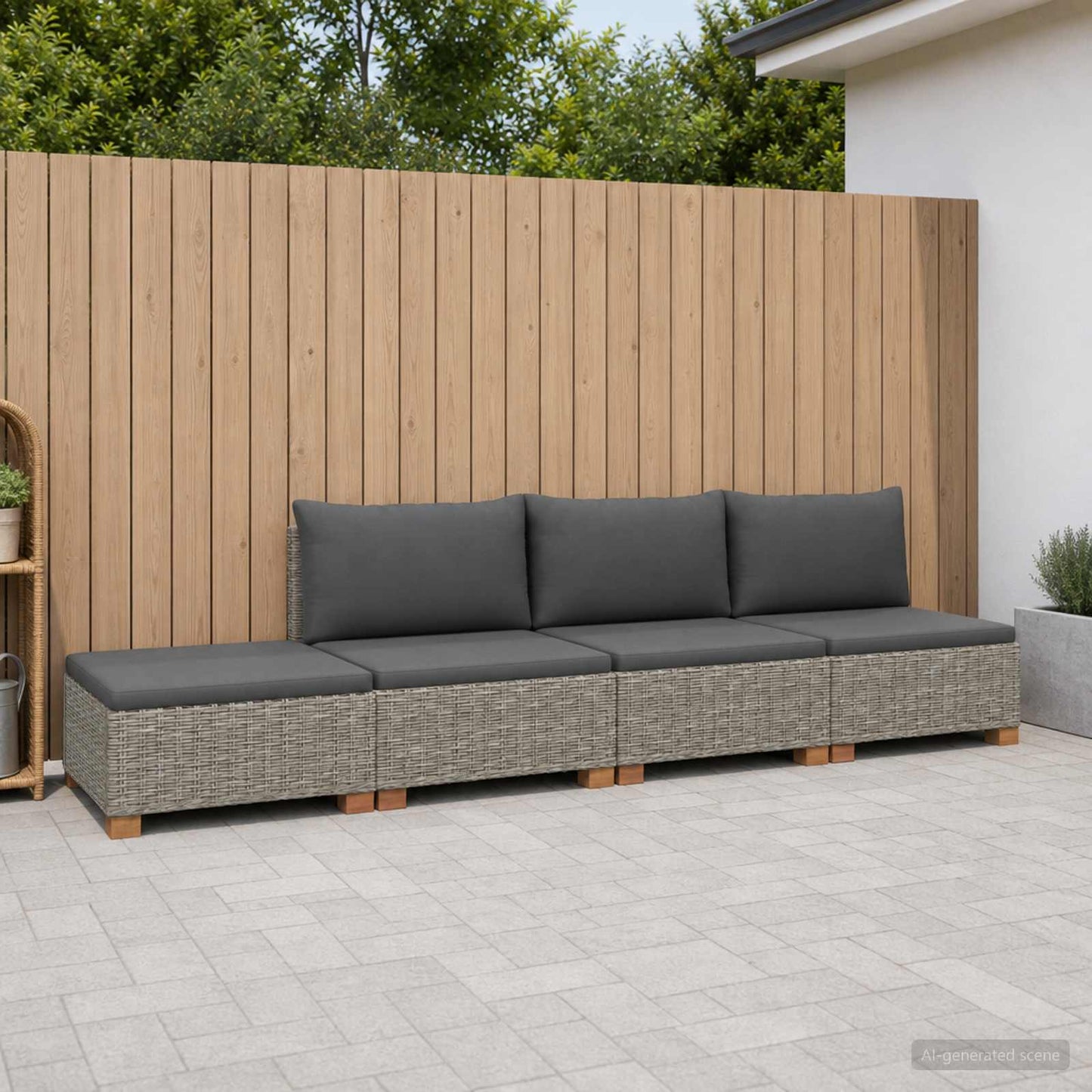 vidaXL 4 pcs Rattan Lounge Set with Cushions GENDT Natural Rattan