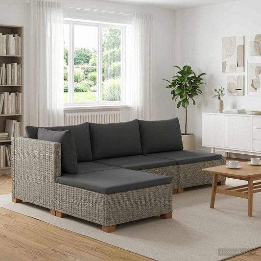 vidaXL 3 pcs Rattan Lounge Set with Cushions GENDT Natural Rattan