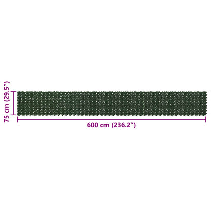 vidaXL Balcony Screen with Leaves Dark Green 600 x 75 cm