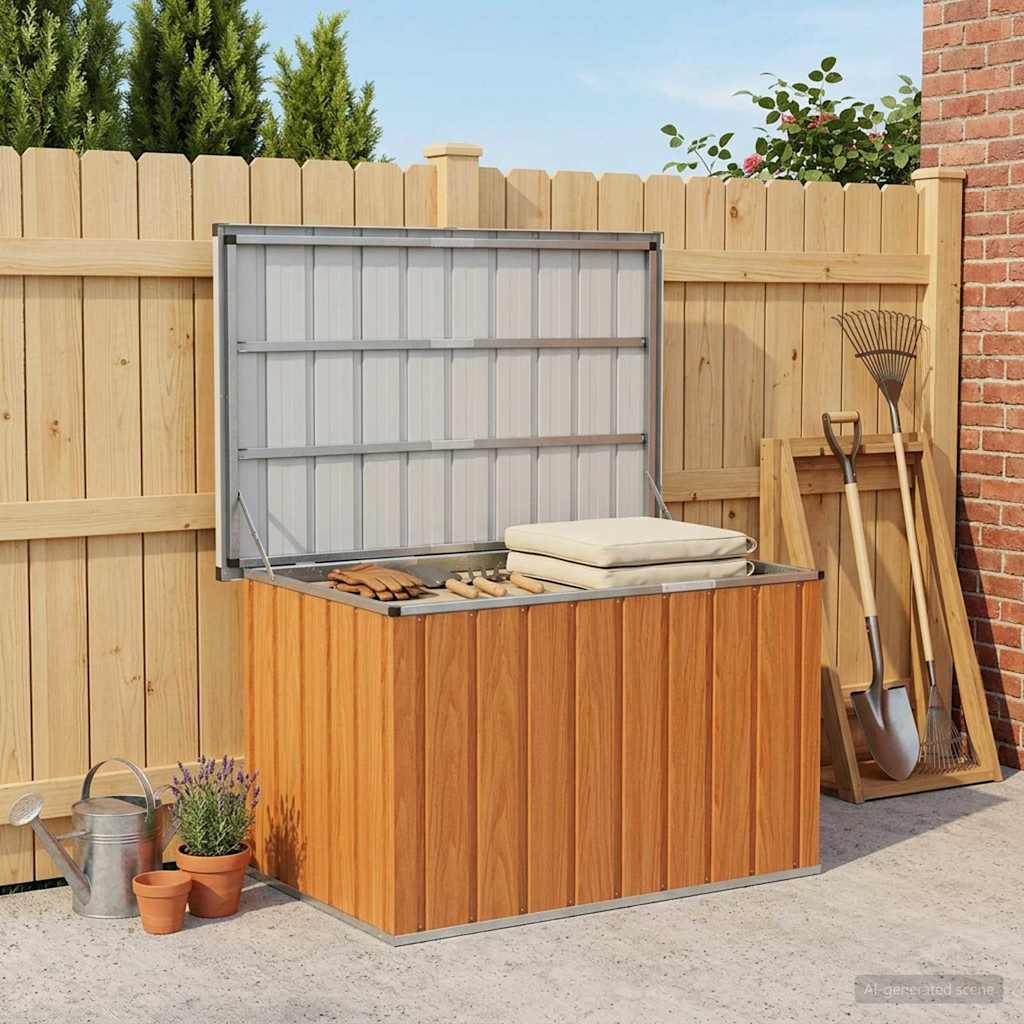 vidaXL Outdoor Storage Box Wood 109 x 67 x 65 cm Galvanised Steel