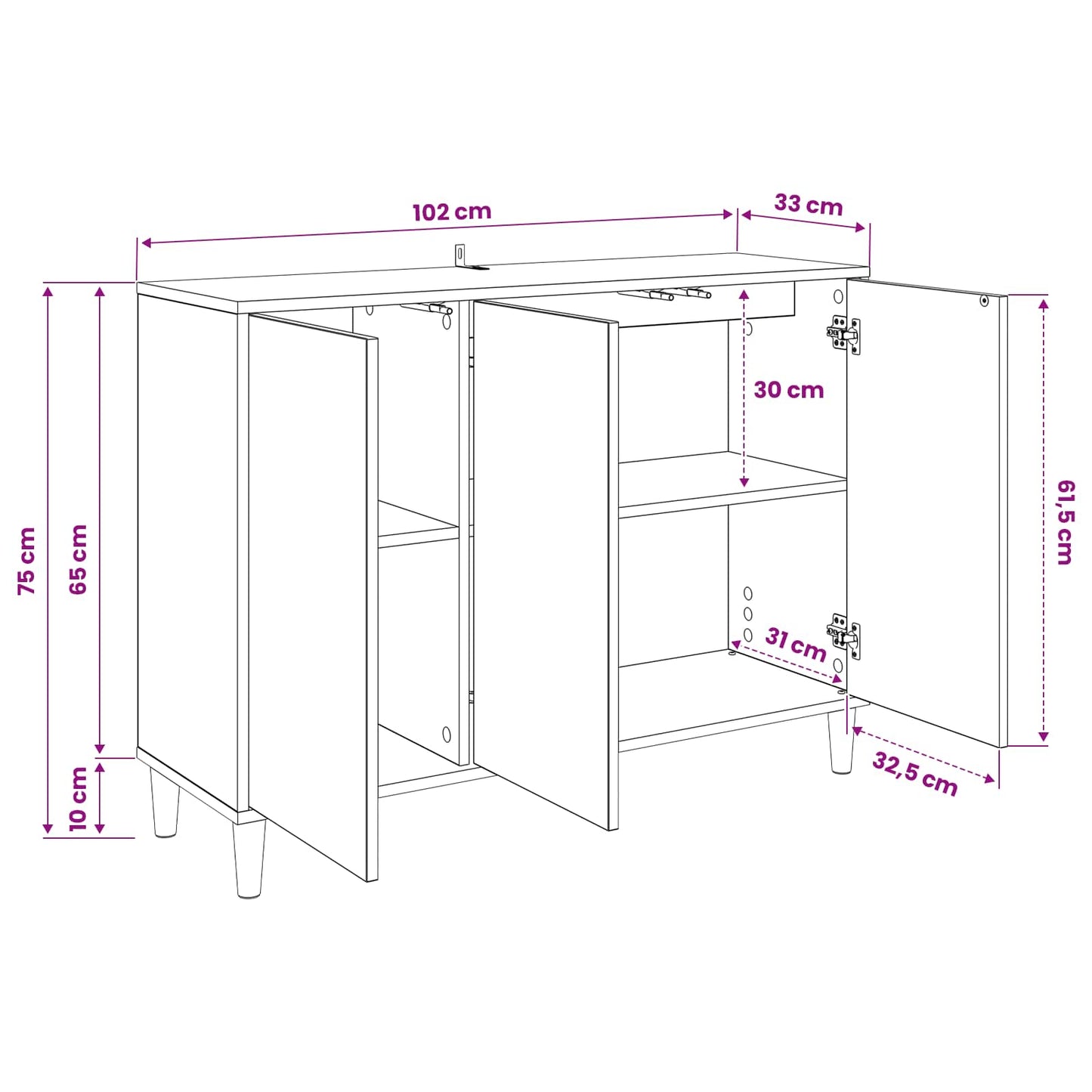 vidaXL Sideboard BONN Sonoma 102 x 33 x 75 cm Engineered Wood