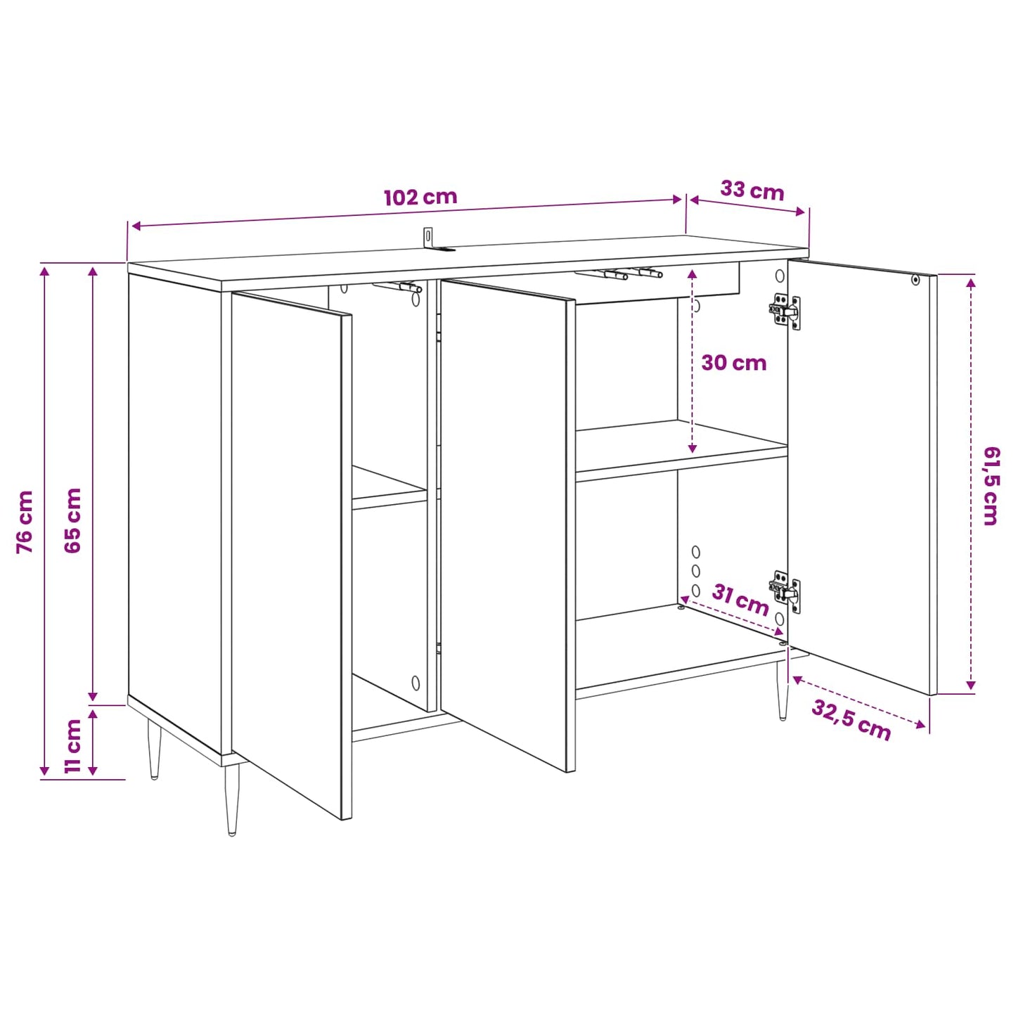 vidaXL Sideboard GENNEP Black Oak 102 x 33 x 76 cm Engineered Wood