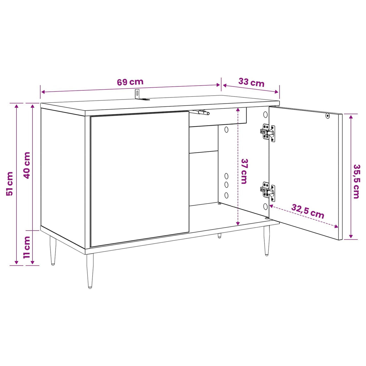 vidaXL TV Cabinet GELEEN 69 x 33 x 50.5 cm Black Oak Engineered Wood