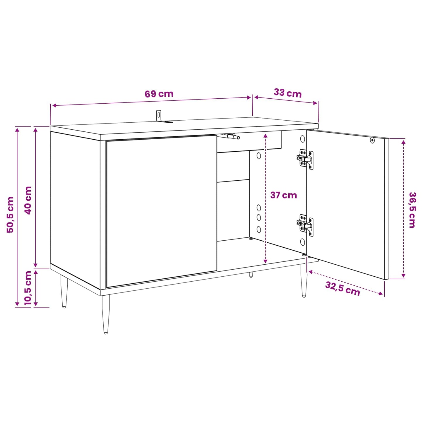 vidaXL TV Cabinet KIEL 69 x 33 x 50.5 cm Black Oak Engineered Wood