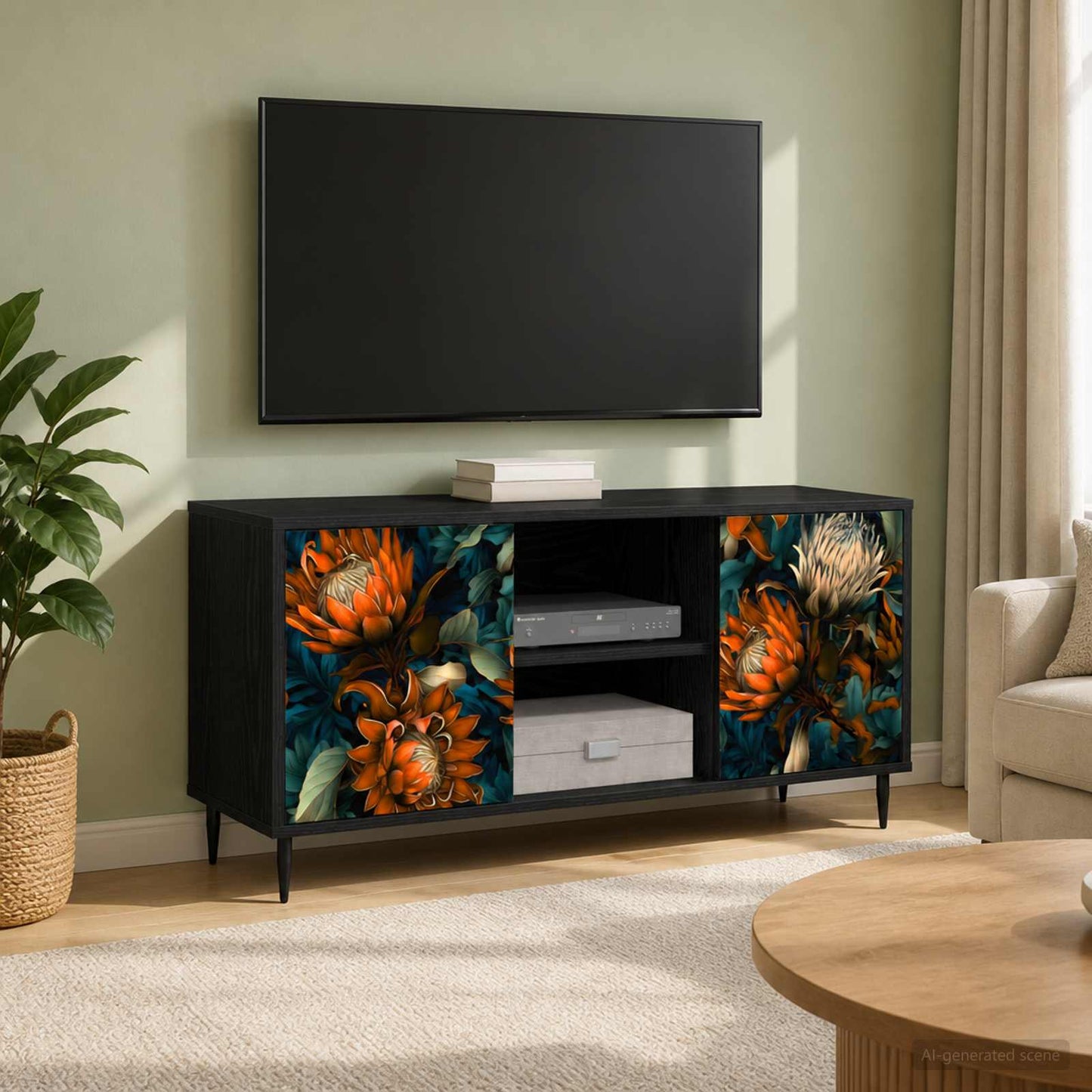 vidaXL TV Cabinet LOCHEM 102 x 33 x 51 cm Black Oak Engineered Wood
