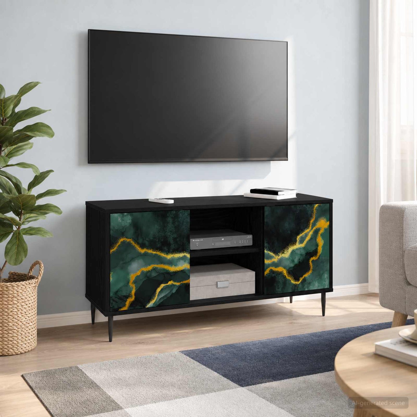 vidaXL TV Cabinet WIJHE 102 x 33 x 51 cm Black Oak Engineered Wood