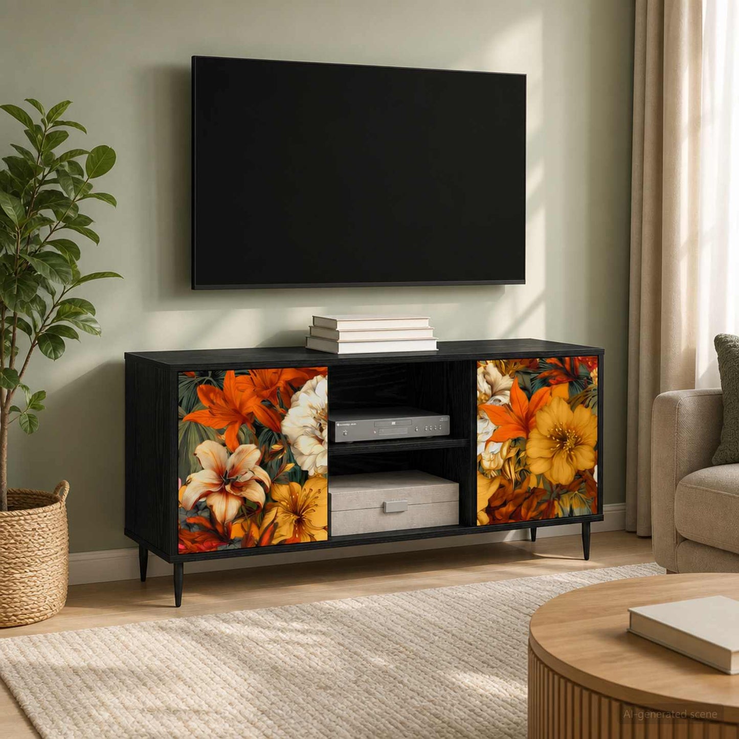 vidaXL TV Cabinet GENNEP 102 x 33 x 51 cm Black Oak Engineered Wood