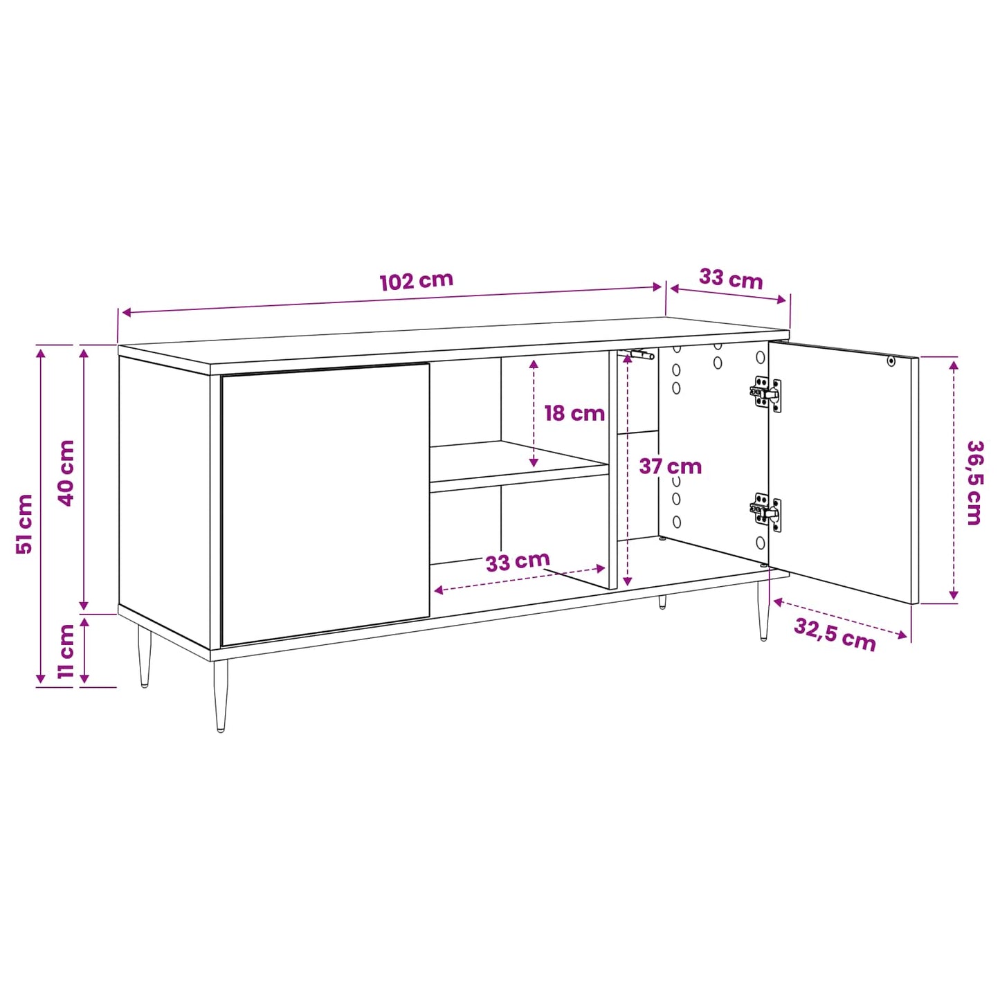 vidaXL TV Cabinet GENNEP 102 x 33 x 51 cm Black Oak Engineered Wood