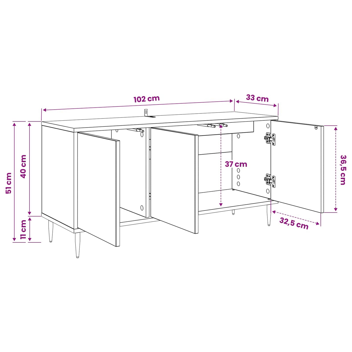 vidaXL TV Cabinet ELBURG 102 x 33 x 51 cm Black Oak Engineered Wood