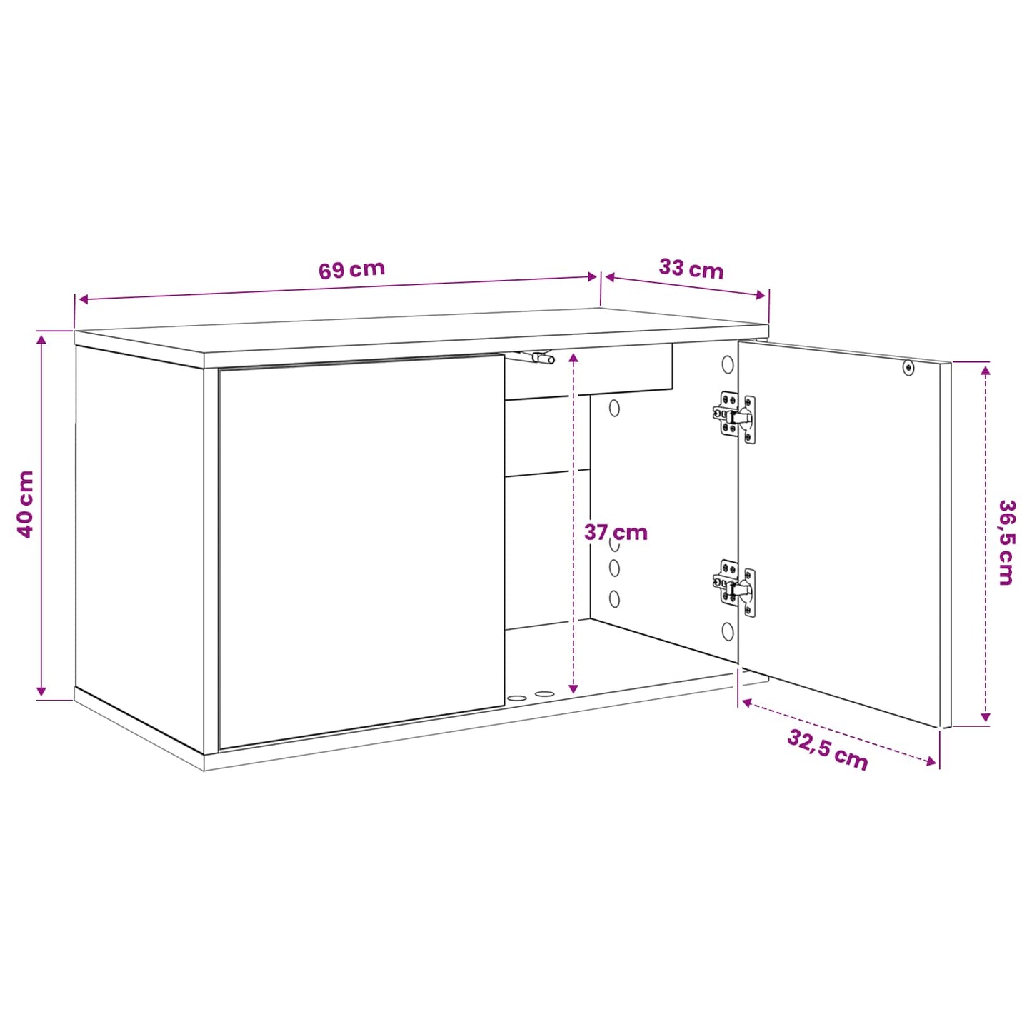 vidaXL Wall-mounted TV Cabinet HANAU 69 x 33 x 40 cm Black Oak