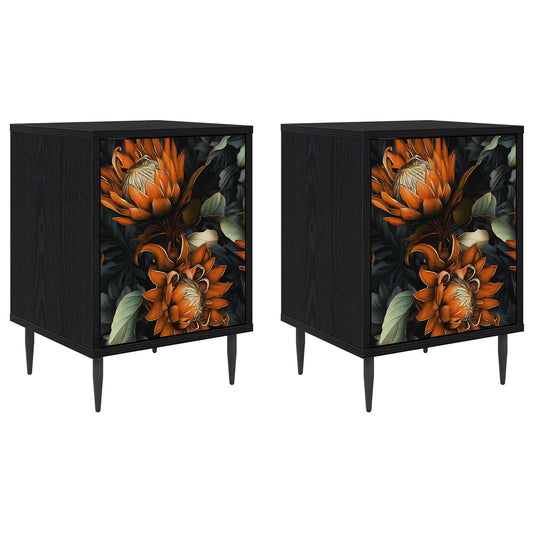 vidaXL Bedside Cabinet LOCHEM 2 pcs Black Oak 36 x 33 x 51 cm