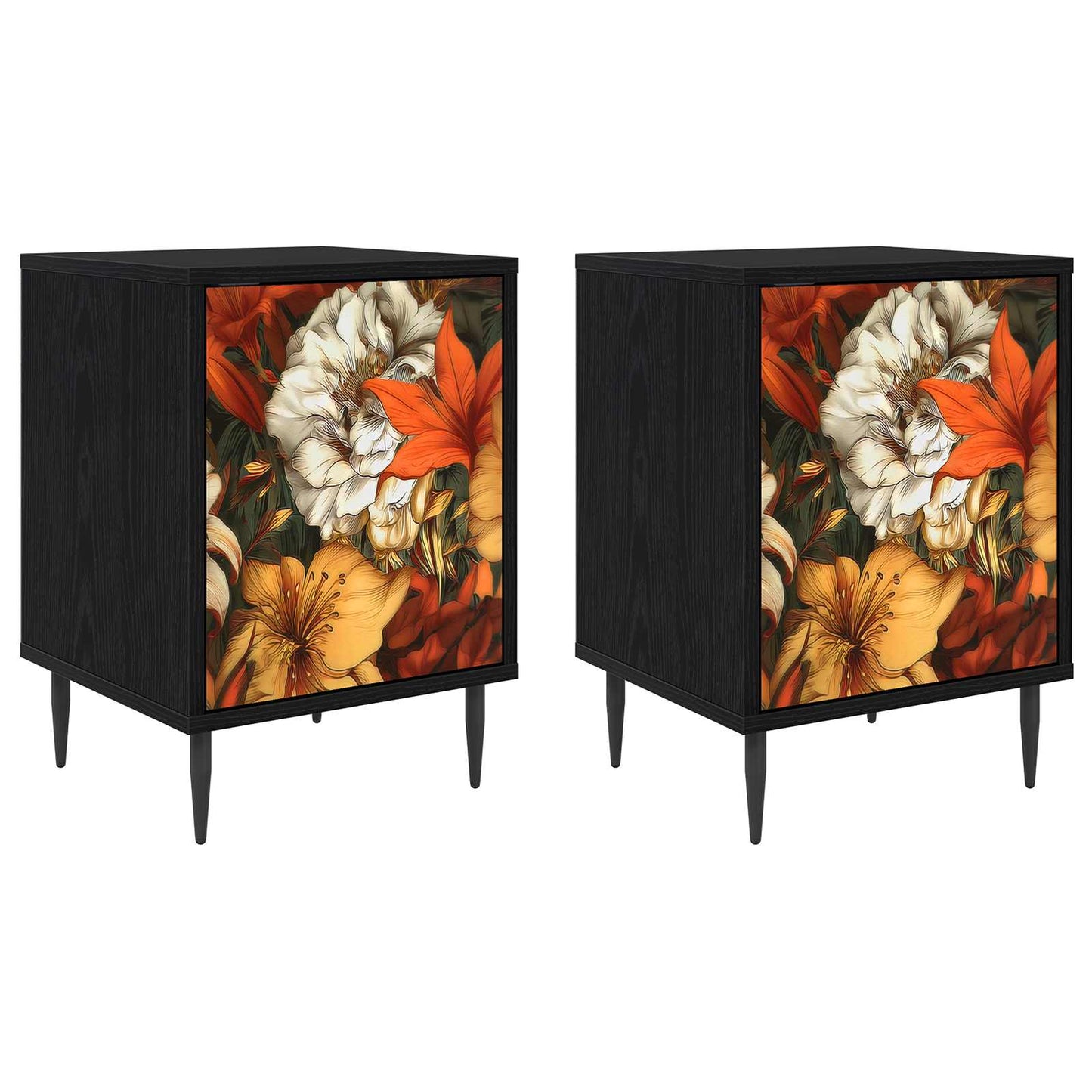 vidaXL Bedside Cabinet GENNEP 2 pcs Black Oak 36 x 33 x 51 cm