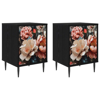 vidaXL Bedside Cabinet BORNE 2 pcs Black Oak 36 x 33 x 51 cm