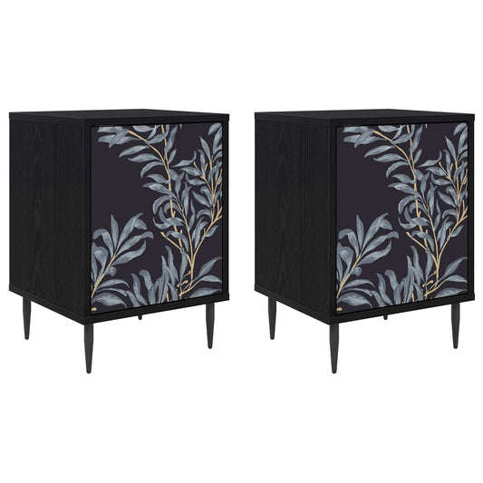 vidaXL Bedside Cabinet DOKKUM 2 pcs Black Oak 36 x 33 x 51 cm