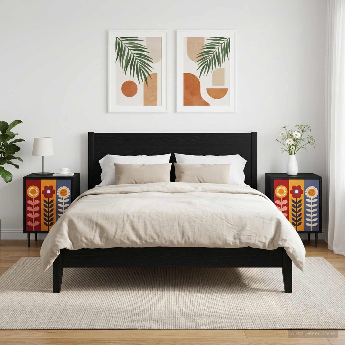 vidaXL Bedside Cabinet ESSEN 2 pcs Black Oak 36 x 33 x 51 cm