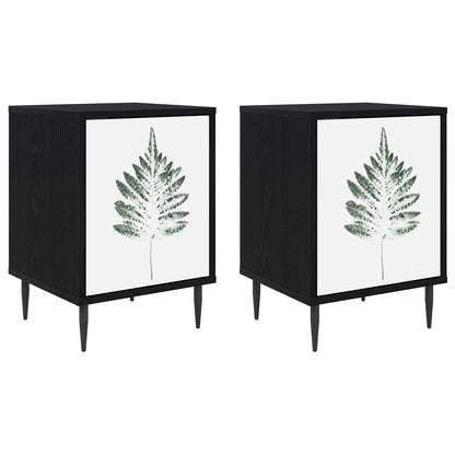 vidaXL Bedside Cabinet HANAU 2 pcs Black Oak 36 x 33 x 51 cm