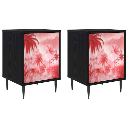 vidaXL Bedside Cabinet AACHEN 2 pcs Black Oak 36 x 33 x 51 cm
