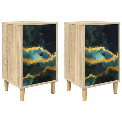 vidaXL Bedside Cabinet WIJHE 2 pcs Sonoma Oak 36 x 33 x 60 cm