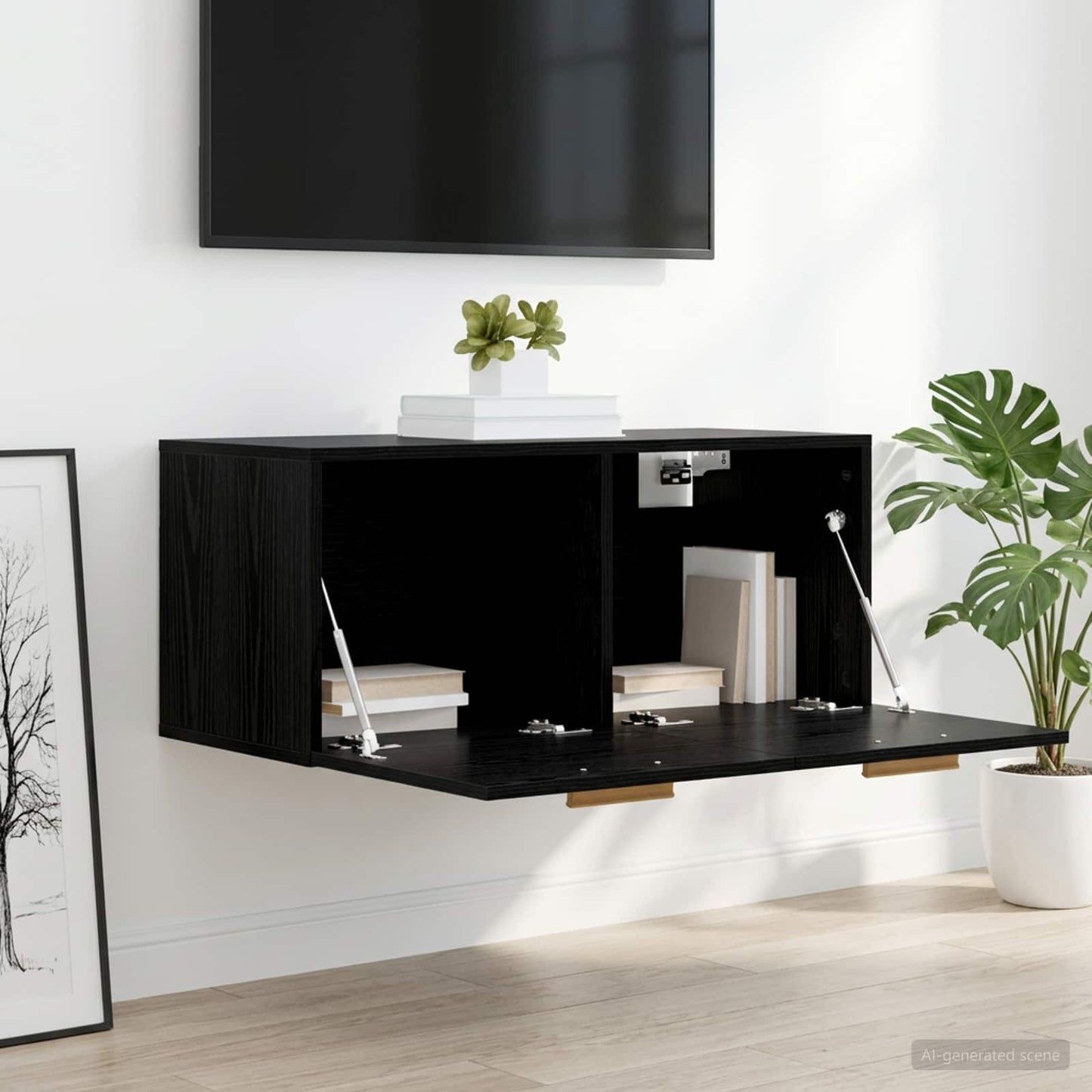 vidaXL Wall Cabinet Wall-Mounted Black oak 80 x 36.5 x 35 cm