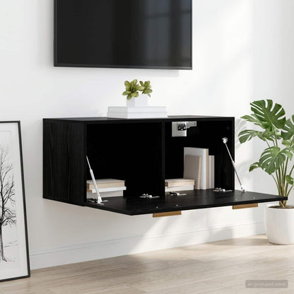 vidaXL Wall Cabinet Wall-Mounted Black oak 80 x 36.5 x 35 cm