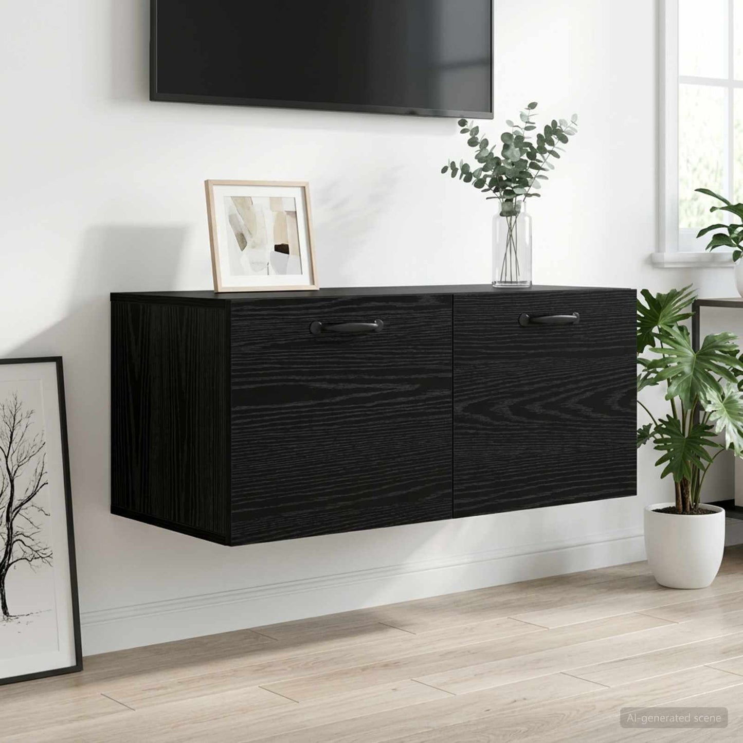 vidaXL Wall Cabinet Wall-Mounted Black oak 80 x 36.5 x 35 cm