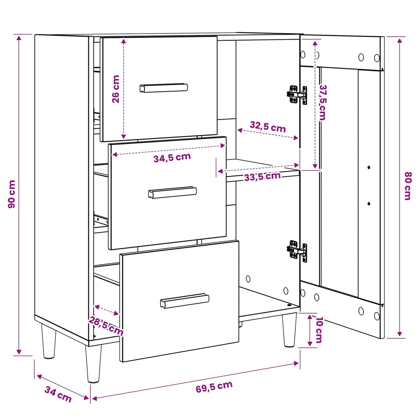 vidaXL Sideboard Old Wood 69.5 x 34 x 90 cm Engineered Wood
