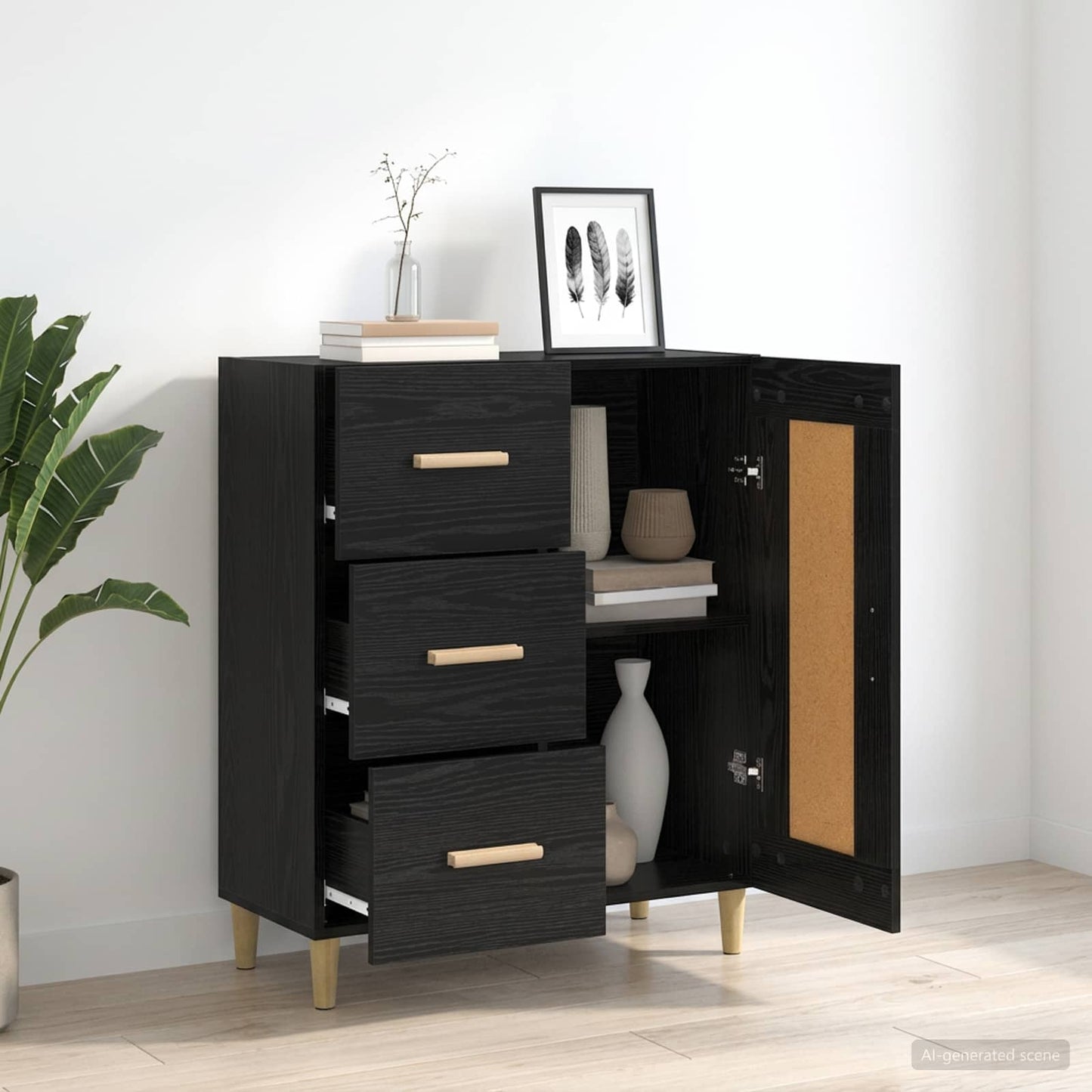 vidaXL Sideboard Black Oak 69.5 x 34 x 90 cm Engineered Wood
