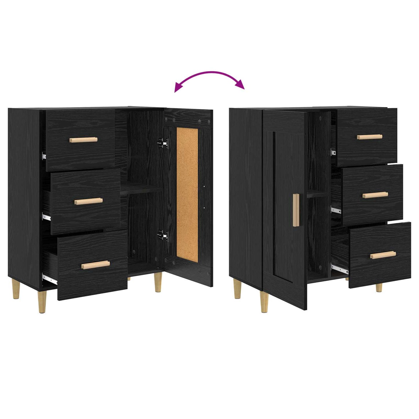 vidaXL Sideboard Black Oak 69.5 x 34 x 90 cm Engineered Wood
