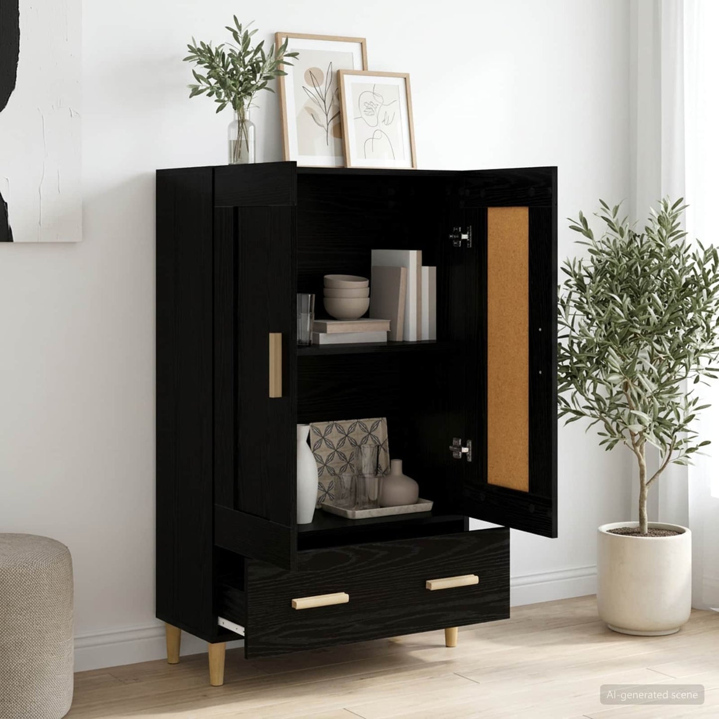 vidaXL Highboard Black Oak 70 x 31 x 115 cm Engineered Wood